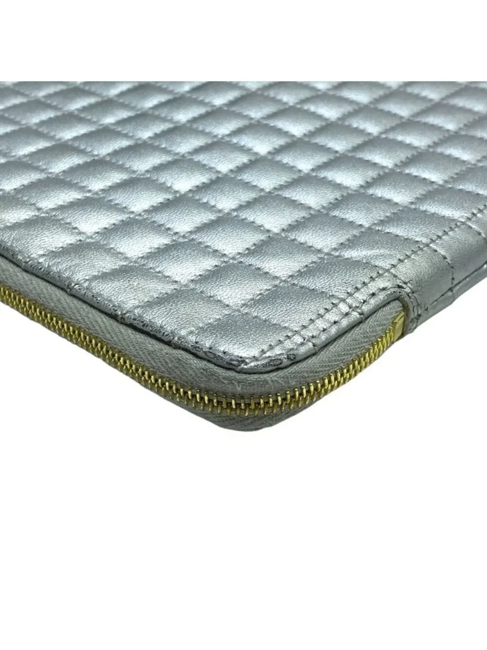 Celine C Charm Clutch Pouch Quilted Leather Silver Lightweight Capacity